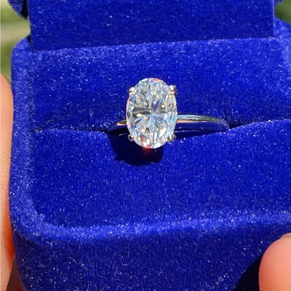Gorgeous 3 Carat Oval Moissanite Solitaire Engagement Ring, 14k White Gold